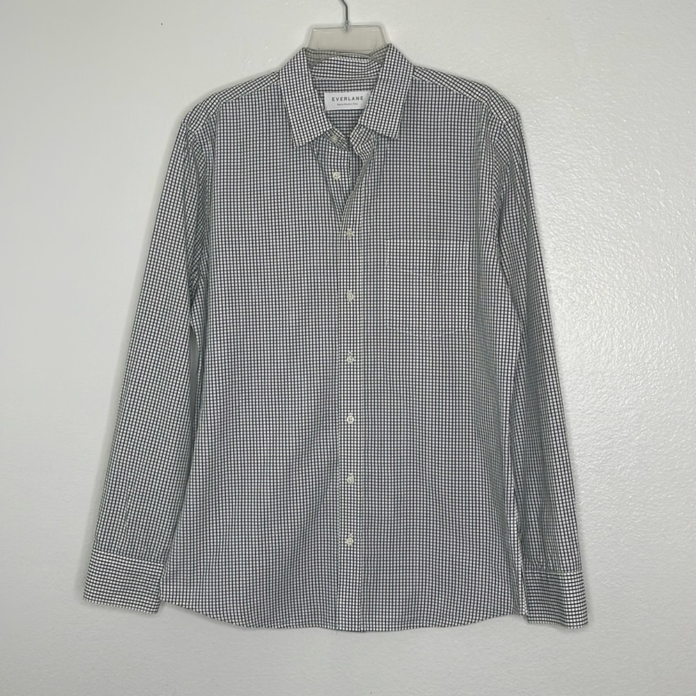 Everlane Men's 100% Cotton White Black Plaid Long Sleeve Shirt Size Large